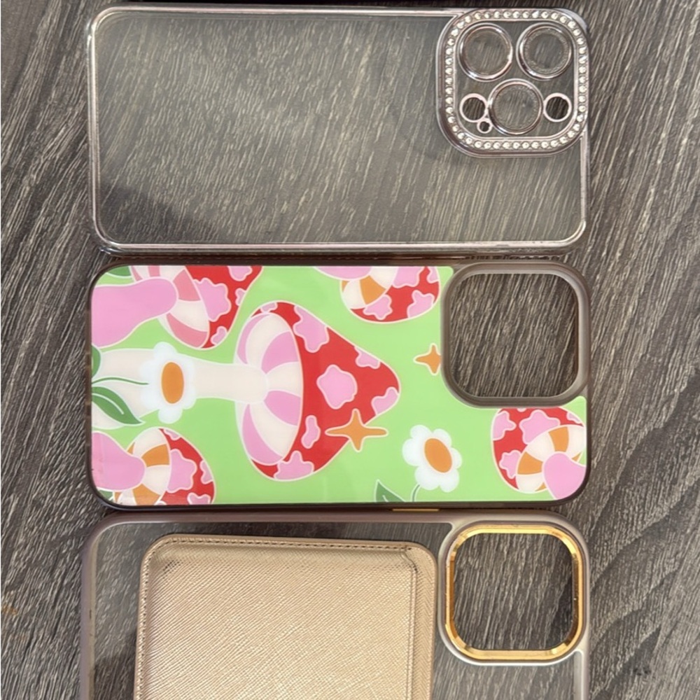 Mushroom Pattern Phone Case with Gold and Clear Accents